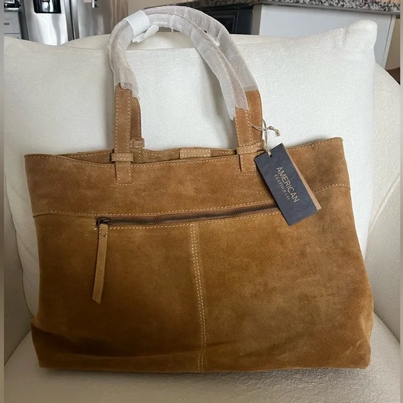 NWT American Leather Co Suede Woven Tote - Picture 4 of 8